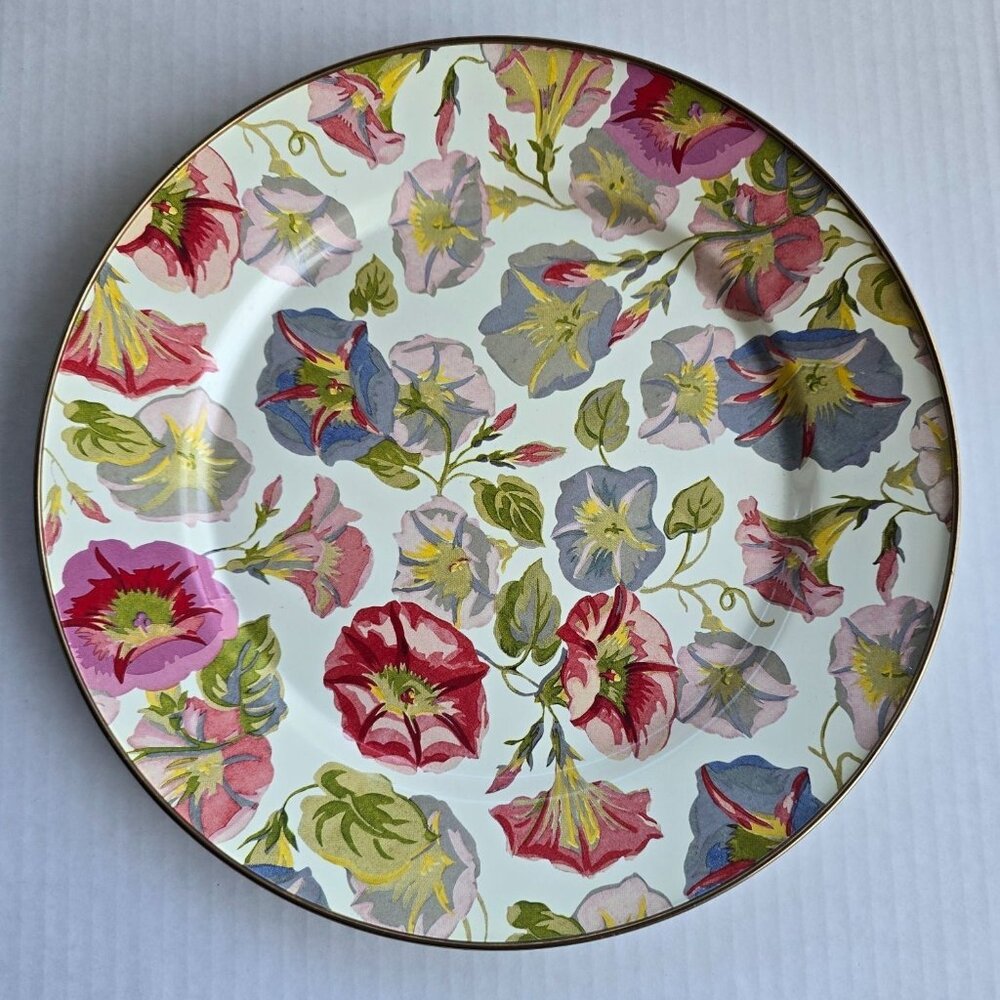 Floral Porcelain Dinner Plate - Pink & Blue Morning Glory Design
